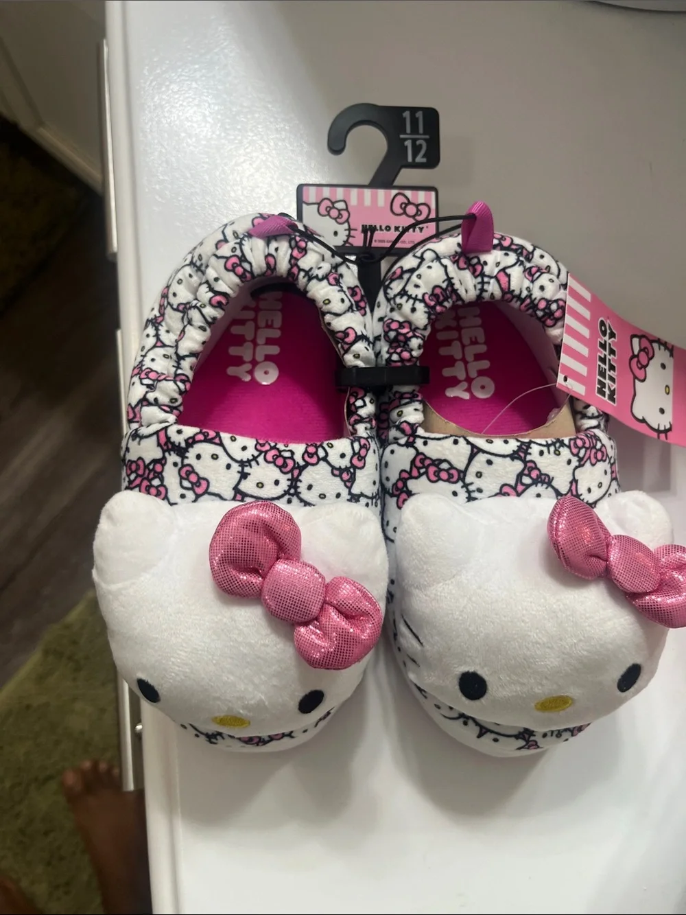 Hello Kitty White, Pink & Black Plush Slip-On Kids Slippers
